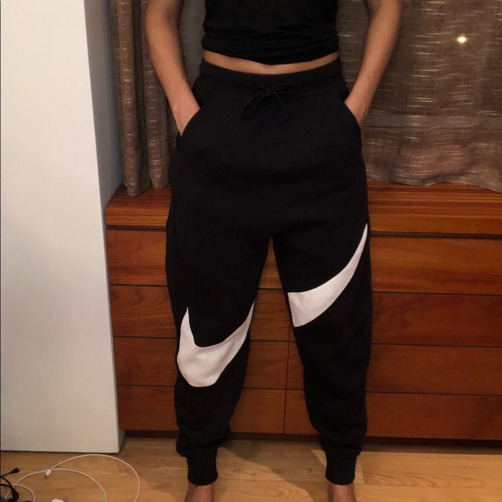 nike black big swoosh women sweatpants joggers